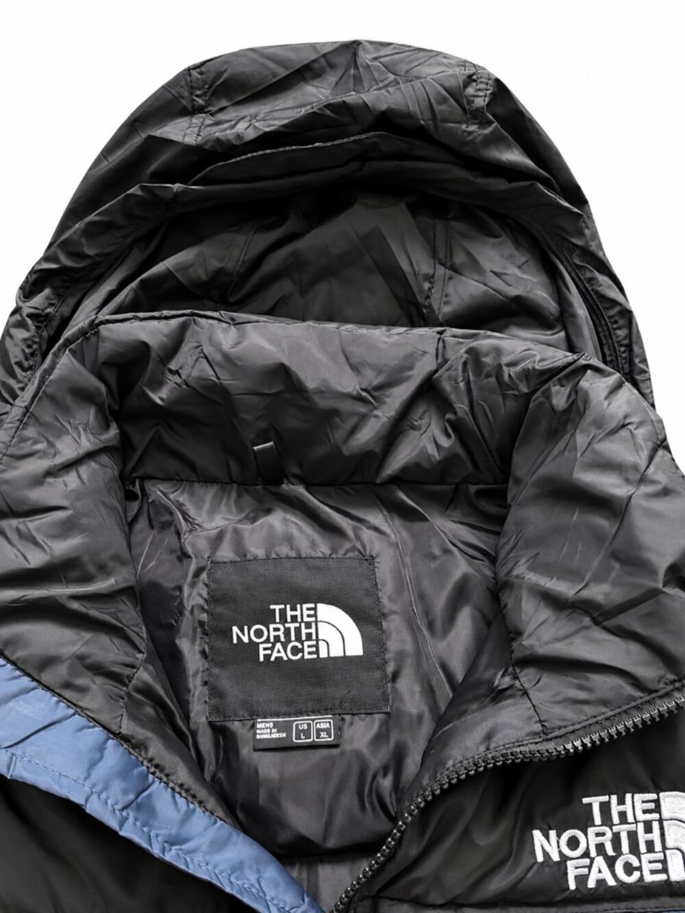 The North Face 700 Down Hooded Puffer Jacket Navy Black Men L NWT - Picture 6 of 7